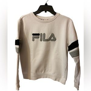 Fila Sweatshirt - White with Black & Gray Lettering - Size M